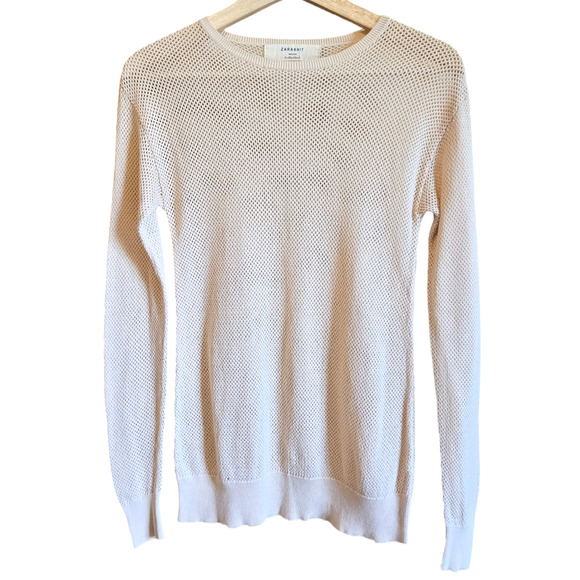 Zara Knit Netted Crochet Long Sleeve Sweater Cream Women's Small - Picture 1 of 7
